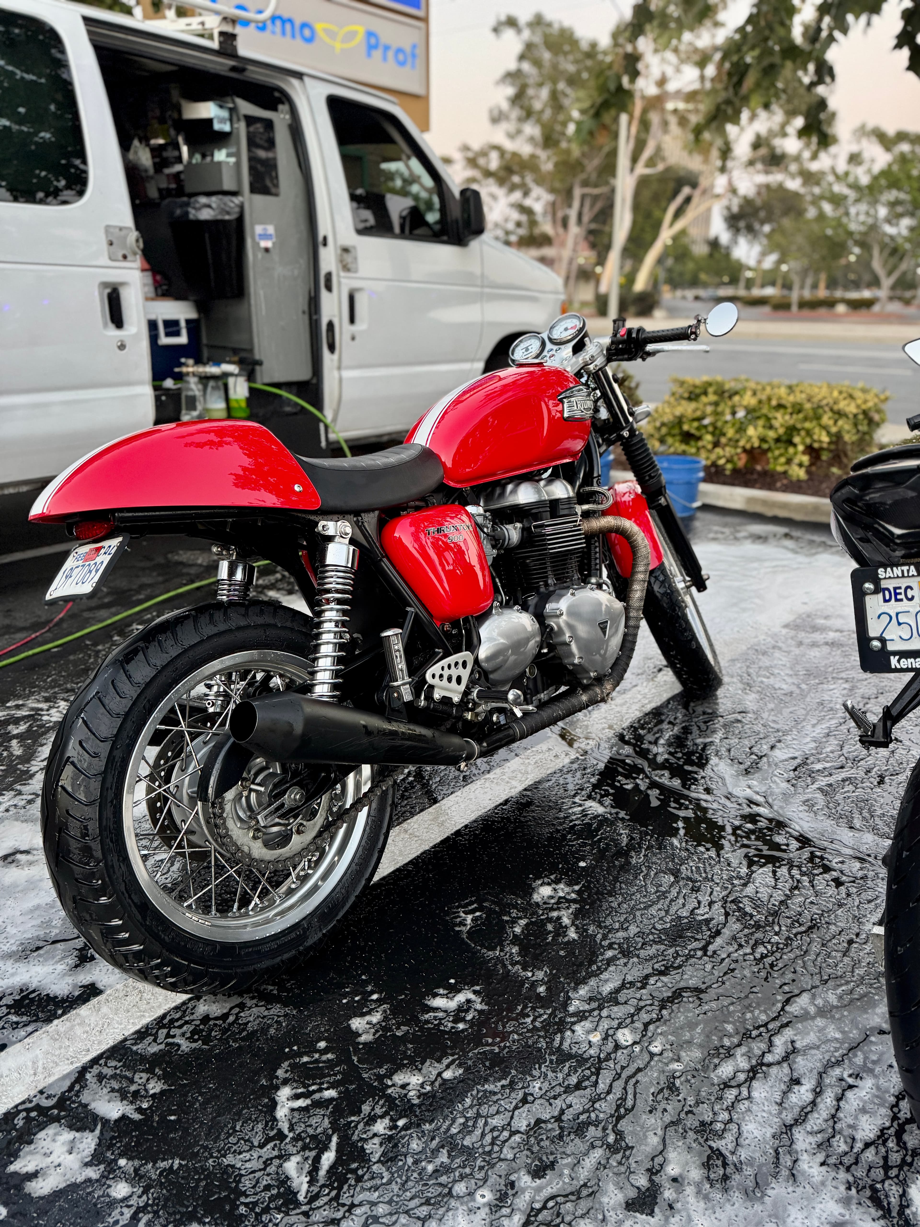 Red Triumph Bonneville detail