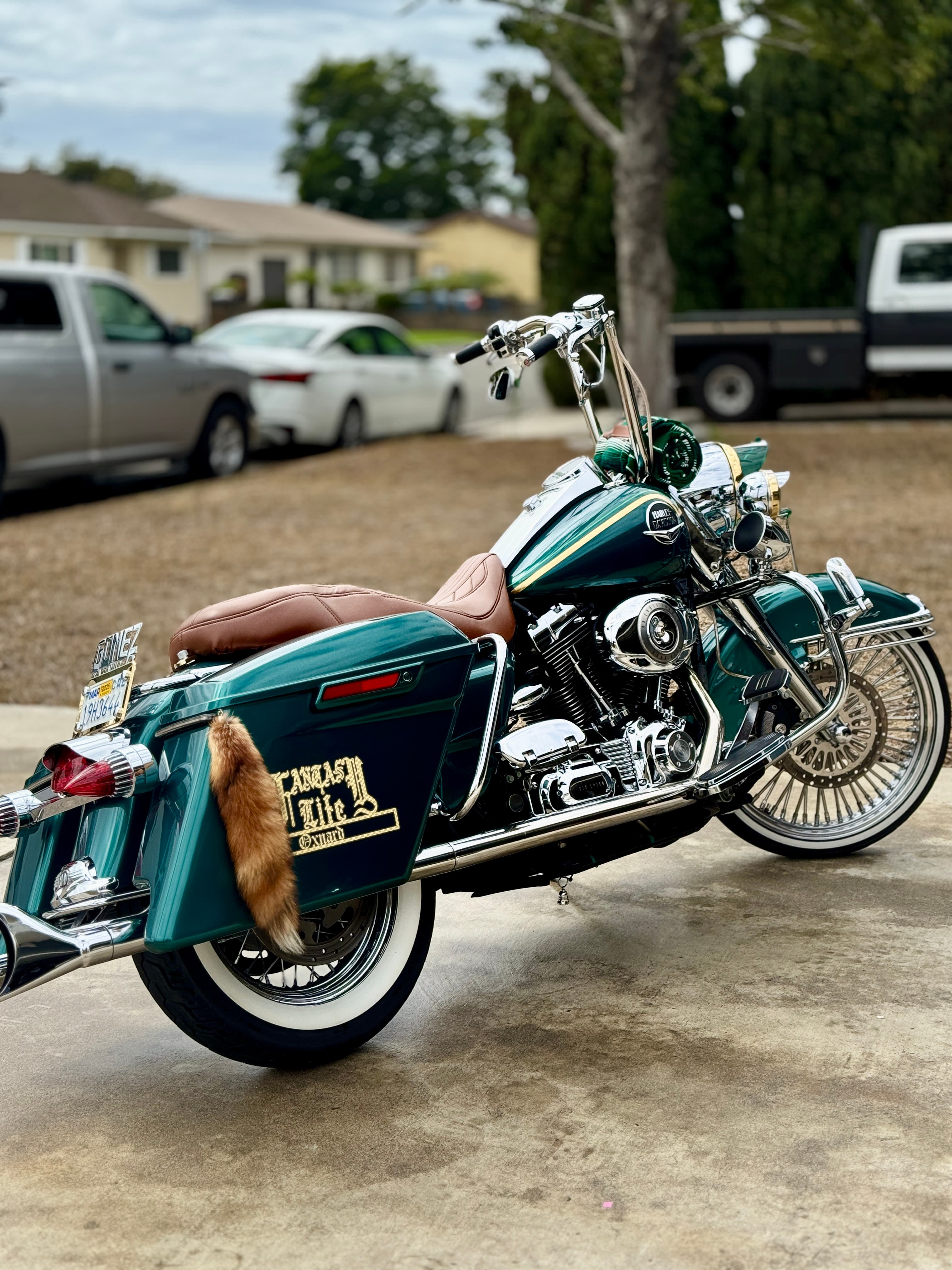Teal Harley Road King – rear view