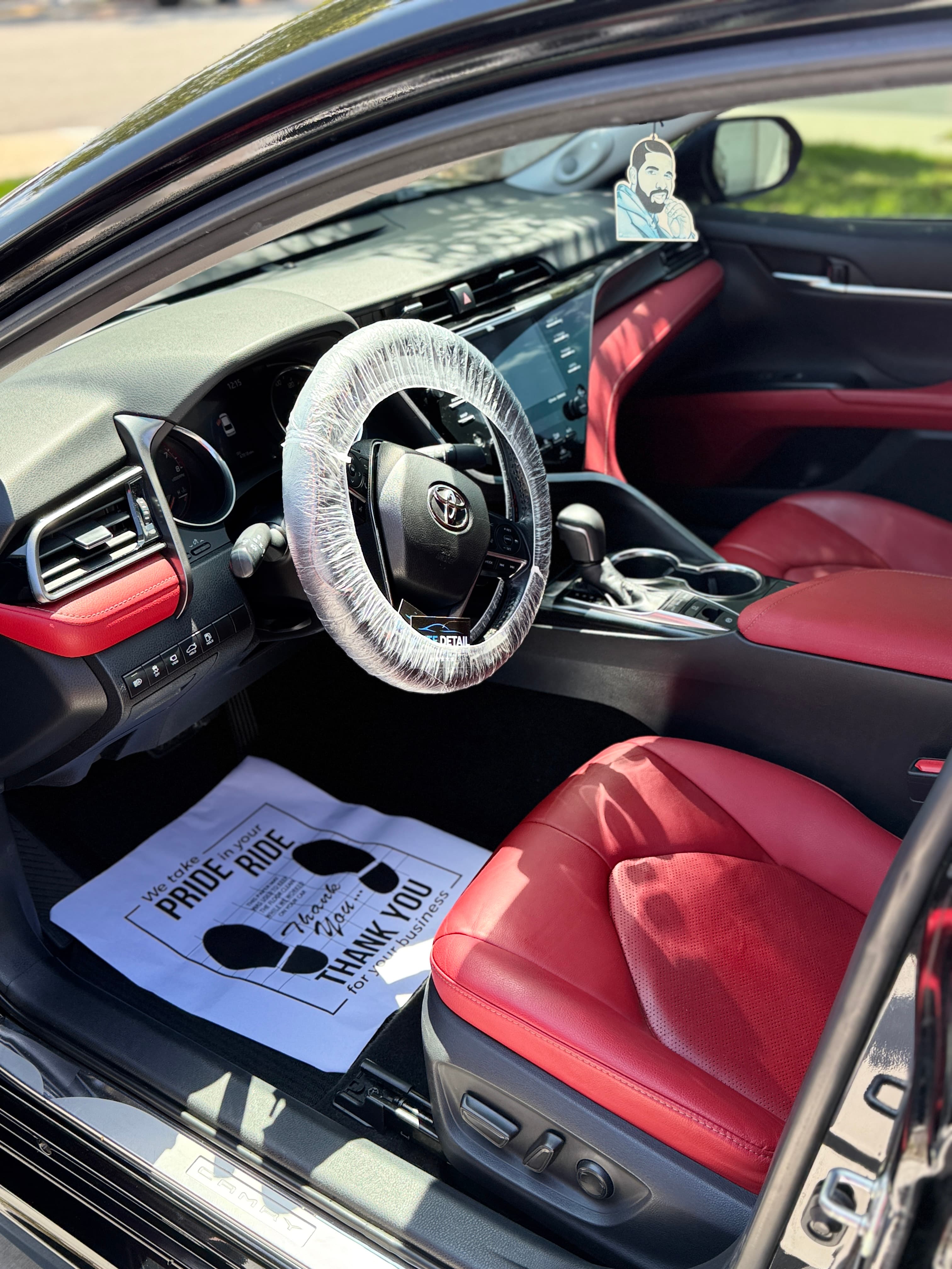 Toyota Camry red leather interior detail